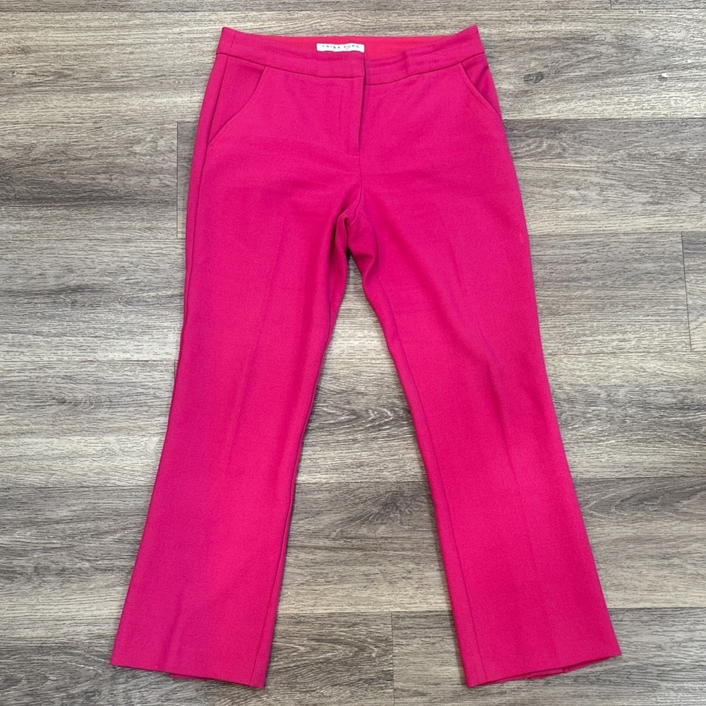 Trina Turk Bold Pink Trousers Women’s Pants with Button Detail Mid rise Boot cut
